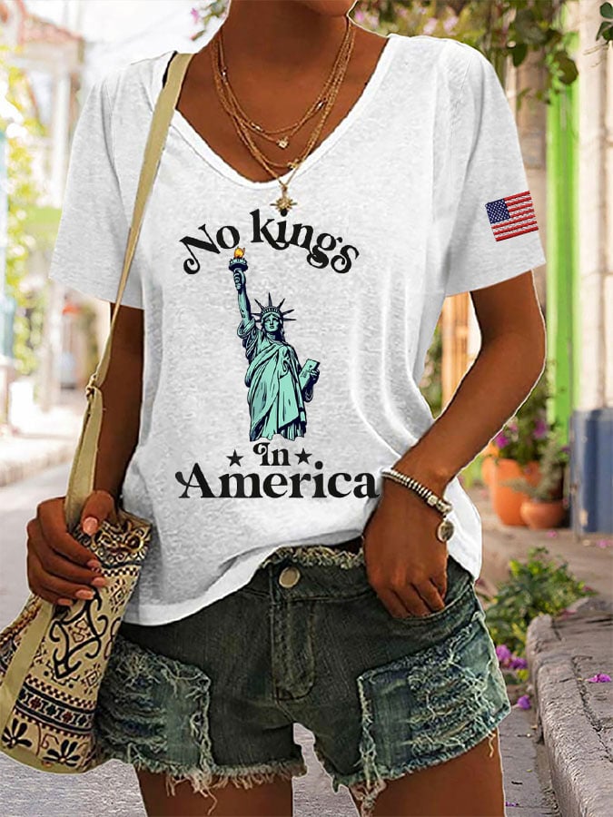 Women's Independence Day FDT NO KINGS IN AMERICA Printed Casual T-Shirt