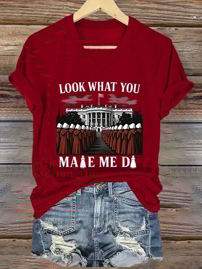 V-Neck Retro Look What You Made Me Do Print T-Shirt