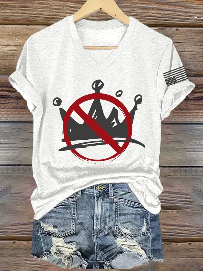 Women's No Kings Print V Neck T-shirt