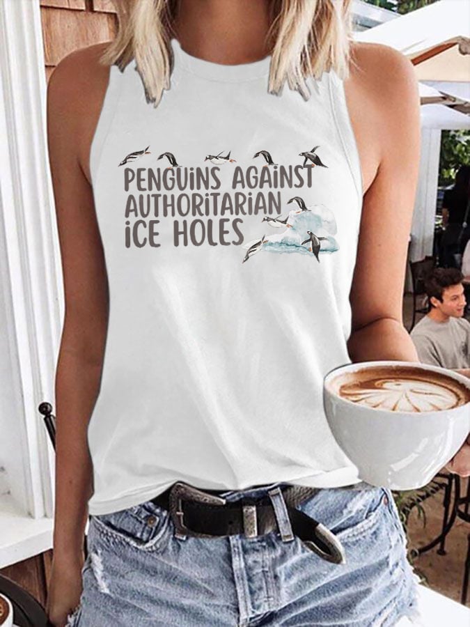 Women's Penguins Against Authoritarian Ice Holes Print Tank Top