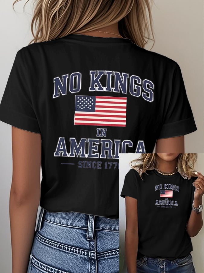 Women's casual retro reject the king print T-shirt