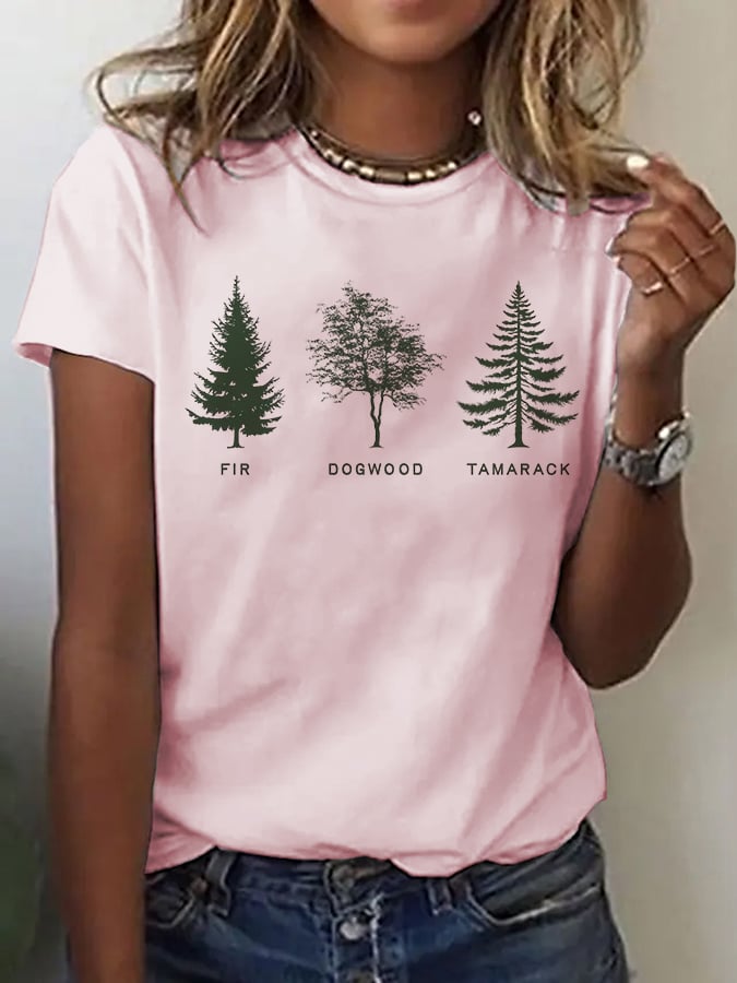 Women's fashion casual retro FDT tree T-shirt