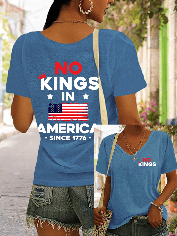 Women's No King In America Printed V-Neck T-Shirt