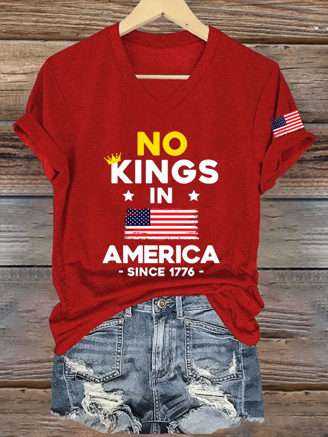Women's No King In America Printed V-Neck T-Shirt
