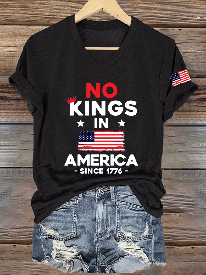 Women's No King In America Printed V-Neck T-Shirt