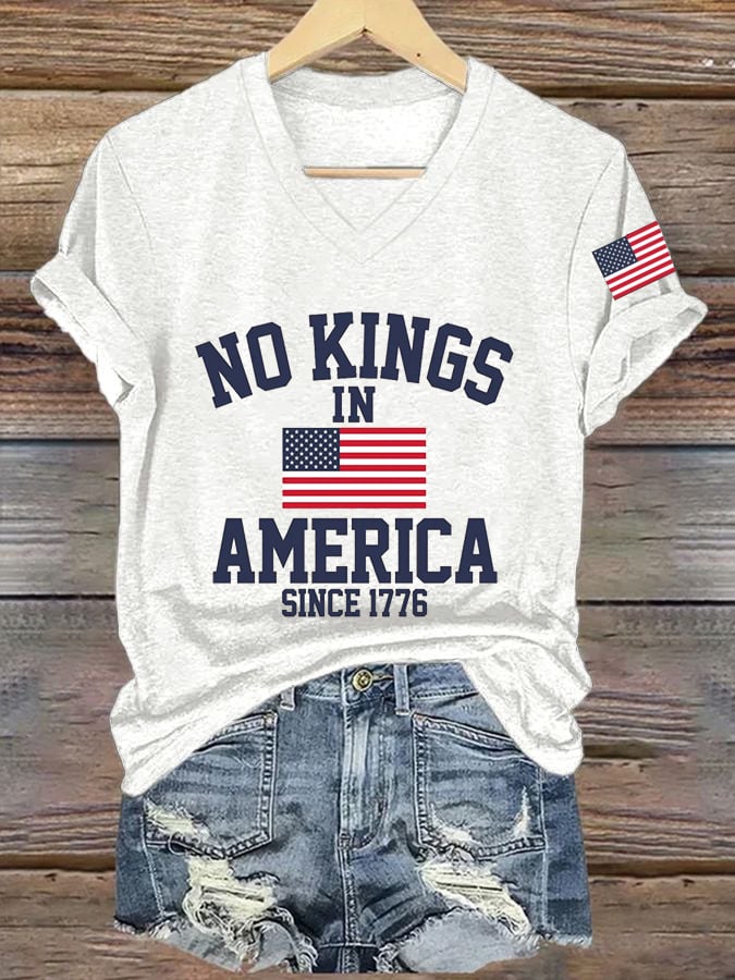 Women's No Kings In America Printed Casual T-Shirt