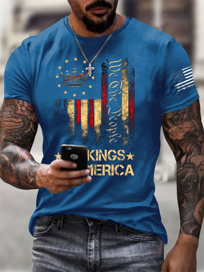 Men's  No Kings In America Print Casual  T-Shirt