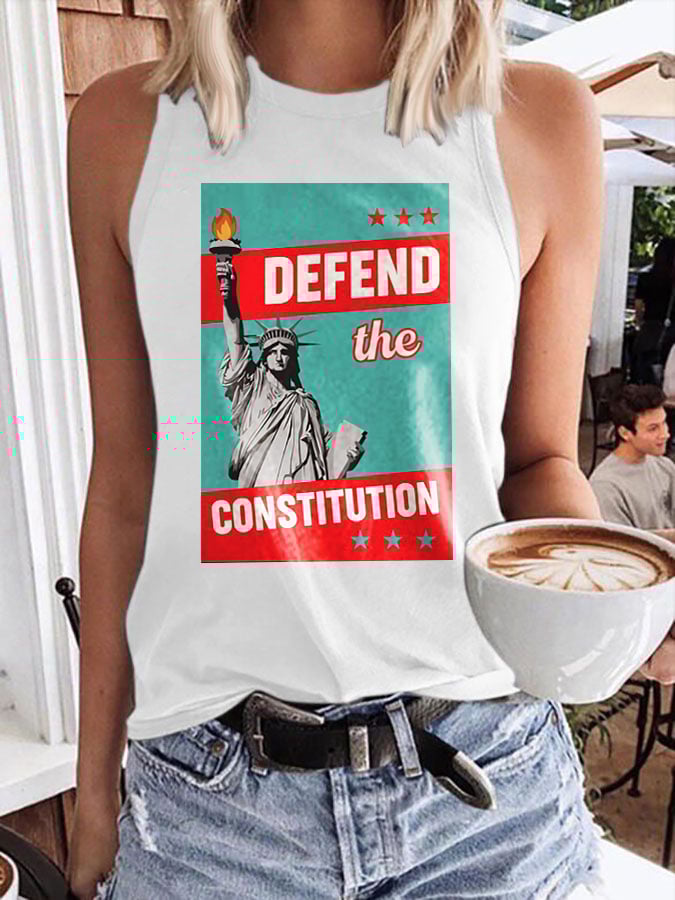 Retro Defend The Constitution Print Tops Tank