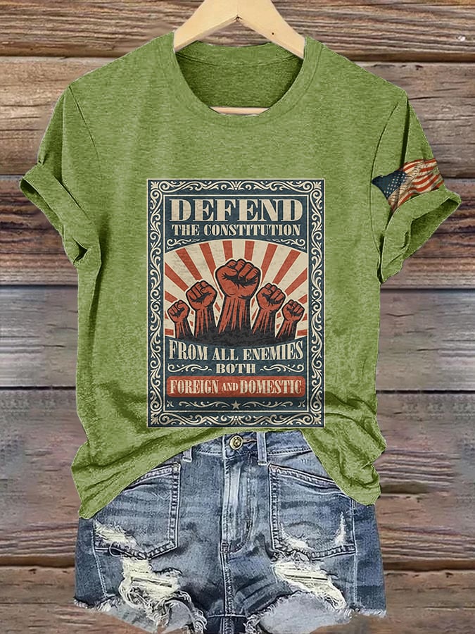 Retro Defend The Constitution From All Enemies Both Foreign And Domestic We The People Print T-Shirt