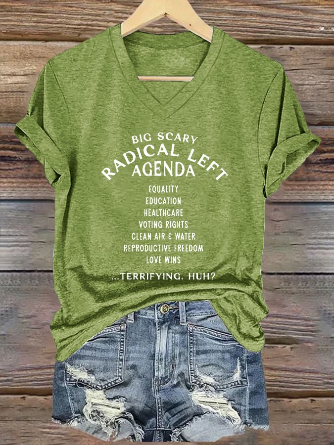 Women's Big Scary Radical Left Agenda Print Casual T-Shirt