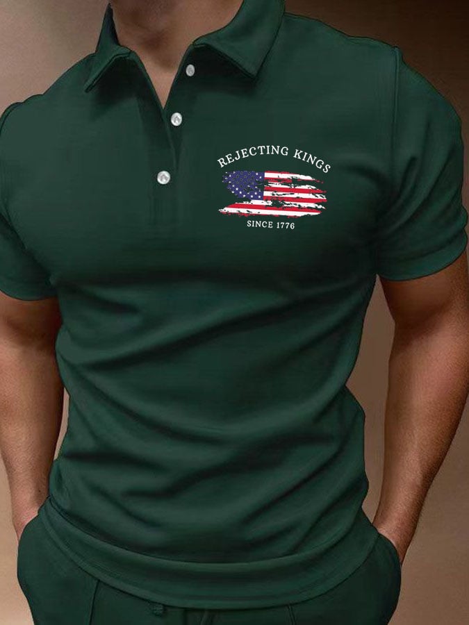 Men'S Rejecting Kings Since 1776 Print Casual Polo Shirt