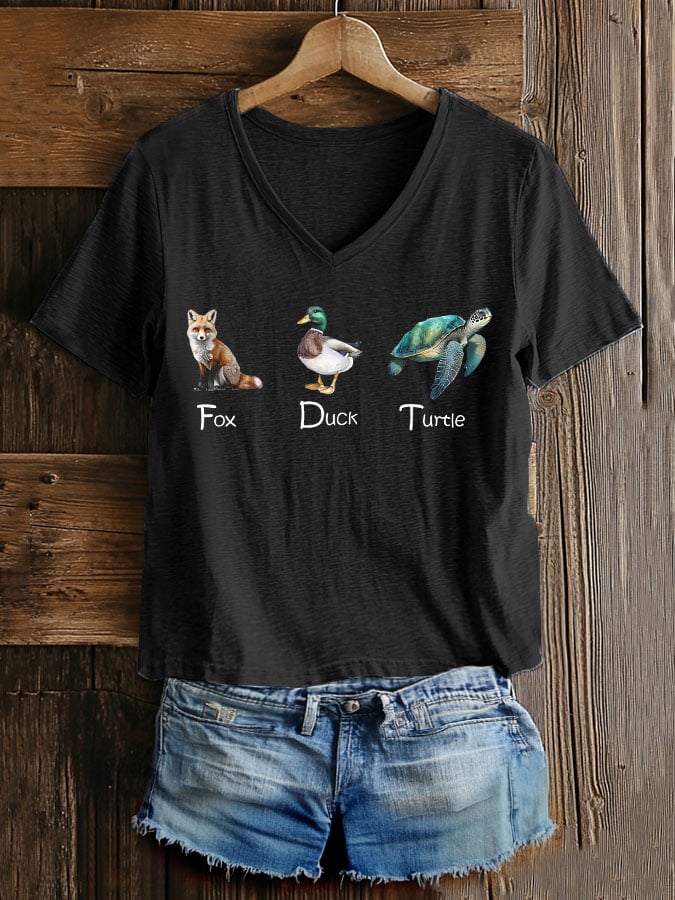 Women's Casual Fashion Animal Fdt Print T-Shirt