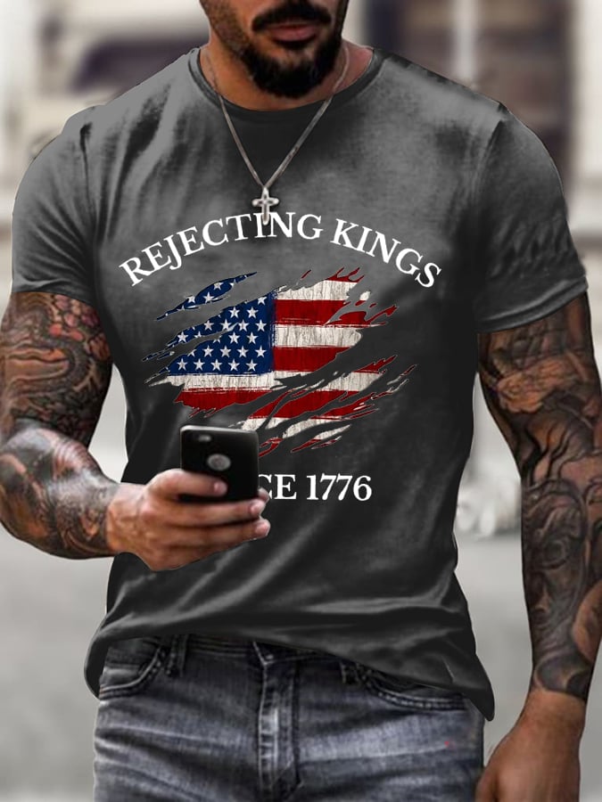 Men's  ”Rejecting Kings Since 1776“ Print Casual  T-Shirt