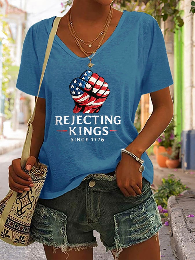 Women's “Rejecting Kings Since 1776” Print Casual T-Shirt