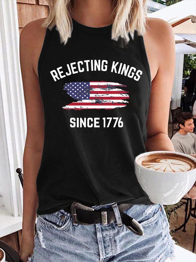 Women's Rejecting Kings Since 1776 Print Crew Neck Tank Top