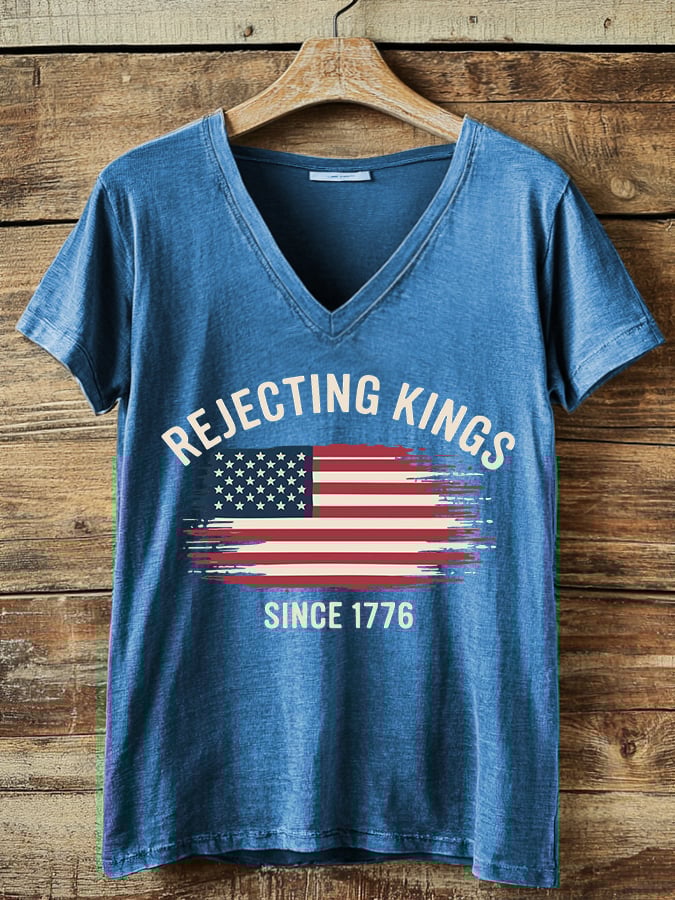 Women's casual retro reject the king print T-shirt