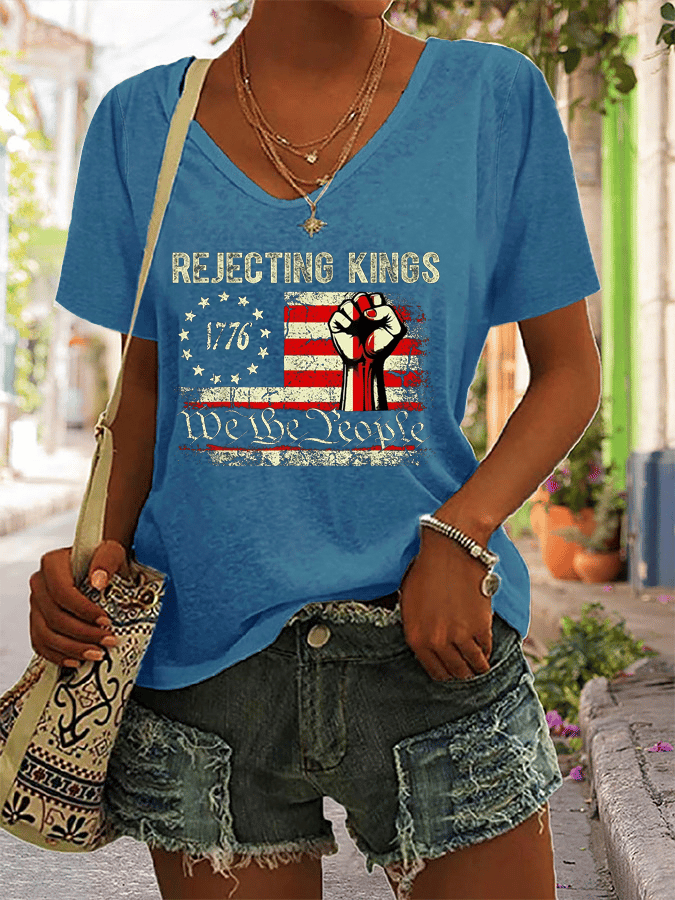 Women's Rejecting Kings Printed V-Neck T-Shirt