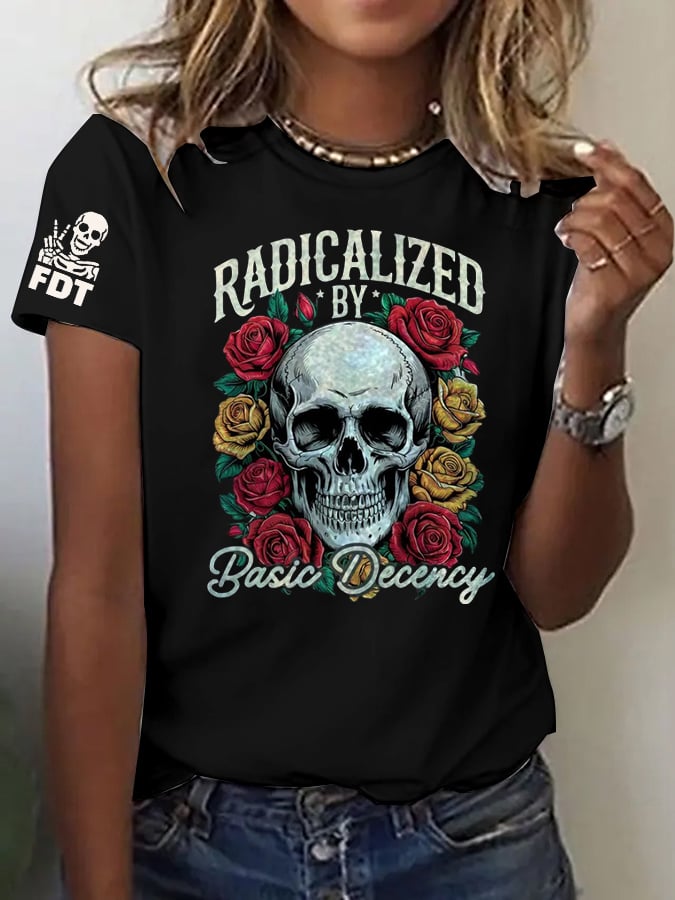Women's Fashionable And Casual Radicalized By Basic Decency Printed T-Shirt