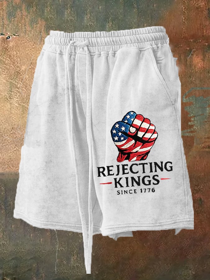 Men's “Rejection of the King since 1776” Print Loose Casual Shorts