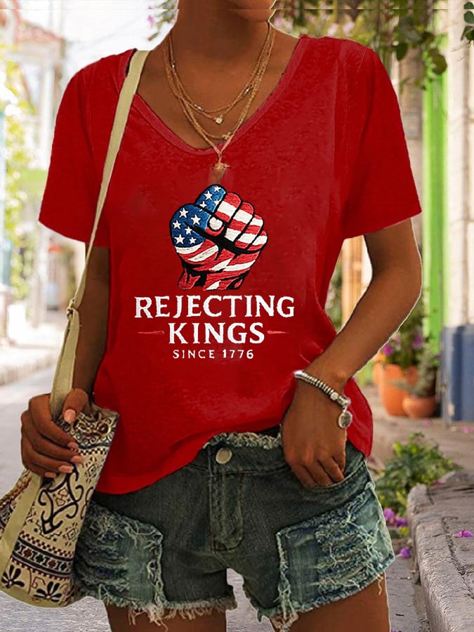 Women's “Rejecting Kings Since 1776” Print Casual T-Shirt