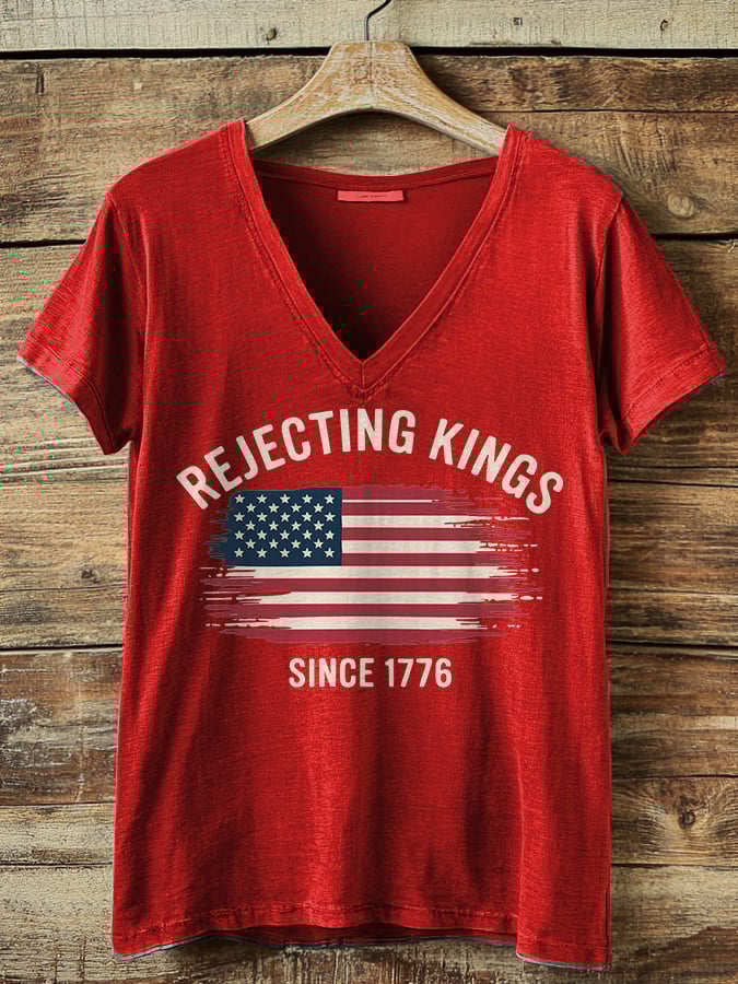 Women's casual retro reject the king print T-shirt