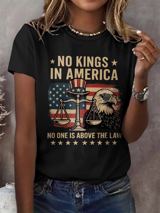 Retro No Kings In America No One Is Above The Law Print T-Shirt