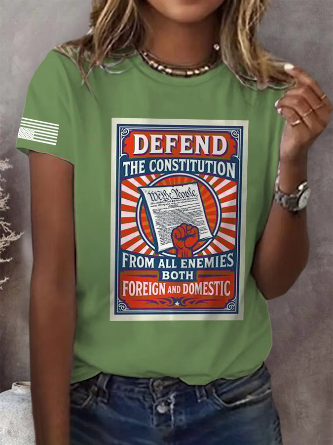 Retro Defend The Constitution From All Enemies Both Foreign And Domestic Print T-Shirt