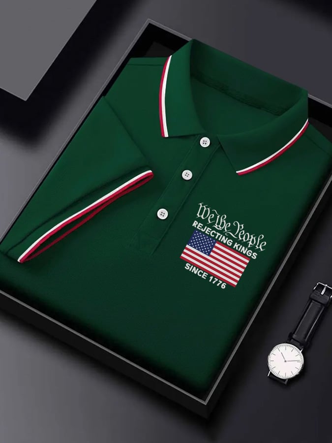 Men'S Rejecting Kings Since 1776 Print Casual Polo Shirt